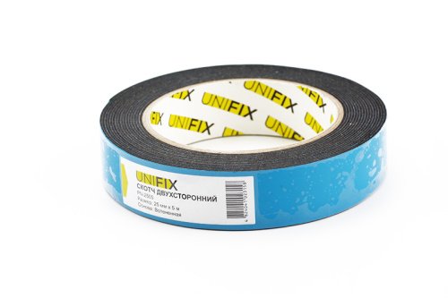 Лента клейкая двухсторонняя на вспененной основе 25мм*5м черная UNIFIX