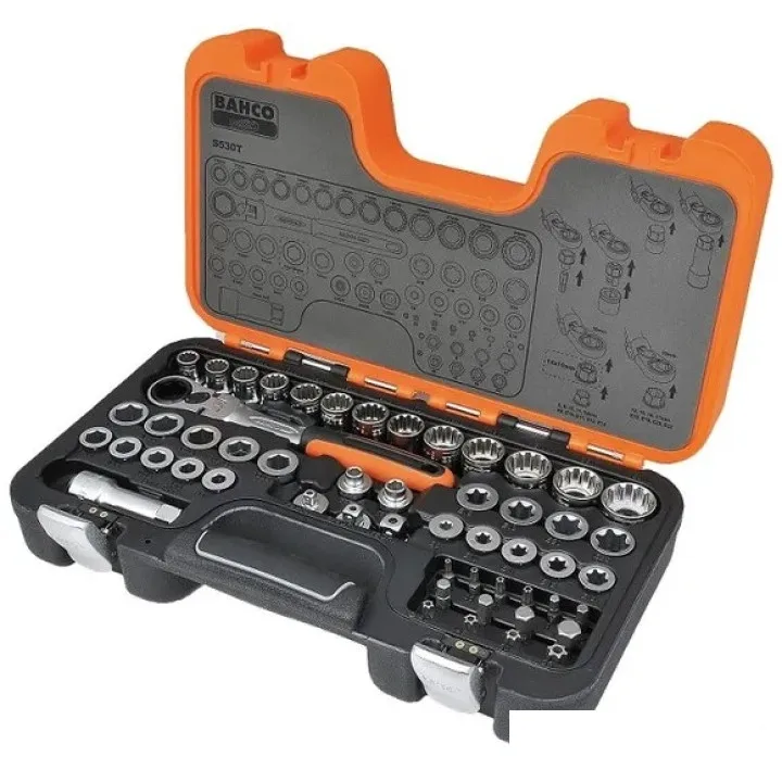 Набор головок торцевых BAHCO 1/2 10-24мм, бит ISO 1174, матовое хромовое покрытие 53 шт (S530T)