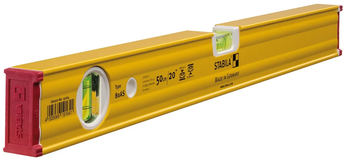 Рівень STABILA Type 80 AS : L= 50 см, 2 капсули. ударостійкий профіль (ребр.жостк) аморт. ковпачки
