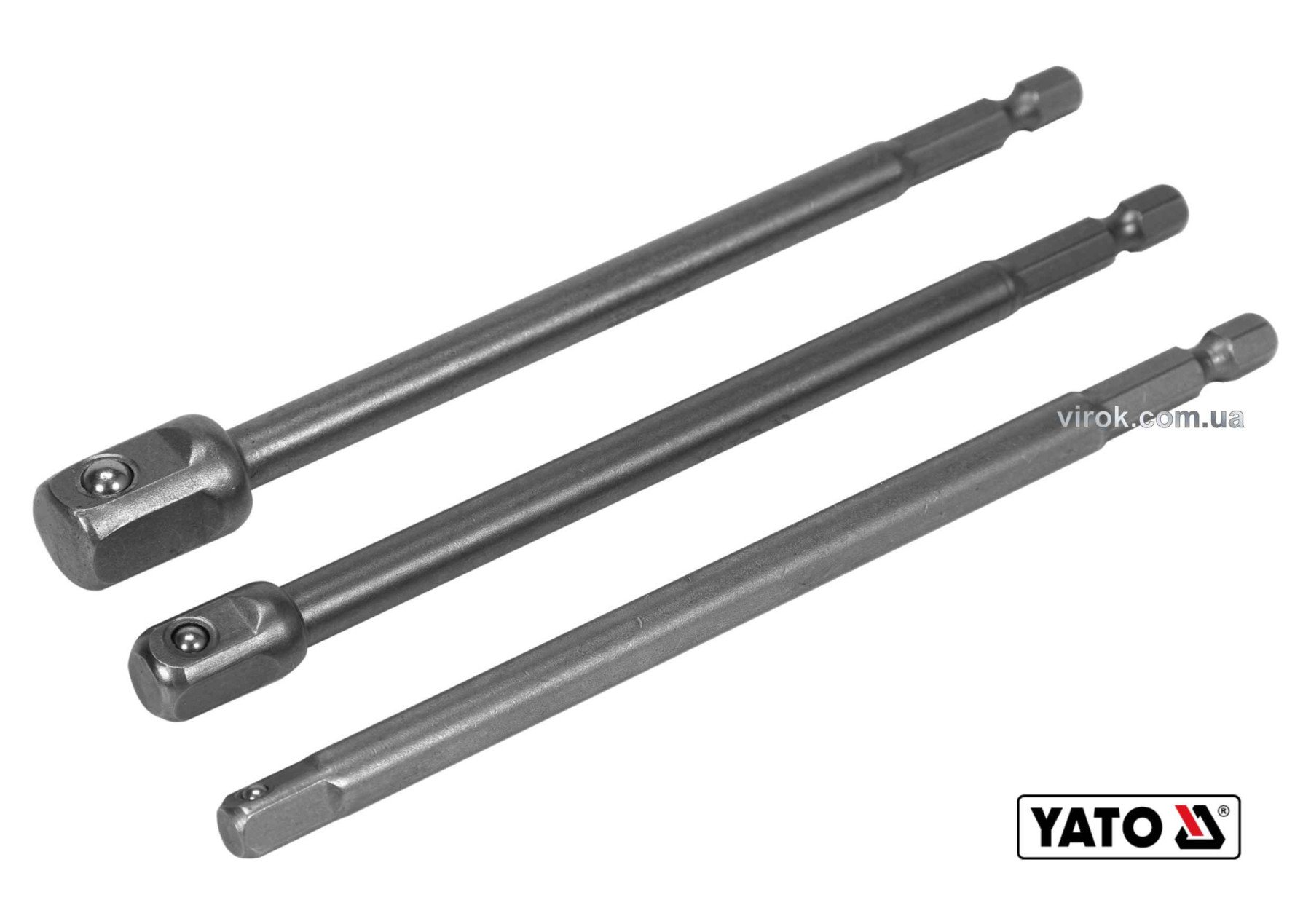 YATO Тримачі-адаптери торцевих головок YATO: квадрат- 1/4", 3/8", 1/2", L=150мм, HEX-1/4", Cr-V, 3шт