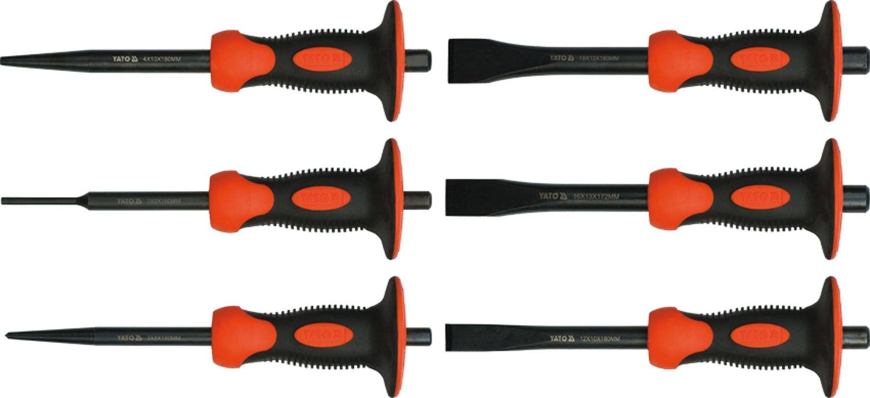 YATO Зубило та пробійник з протектором YATO, Набір 6пр. l=180мм  | YT-4710