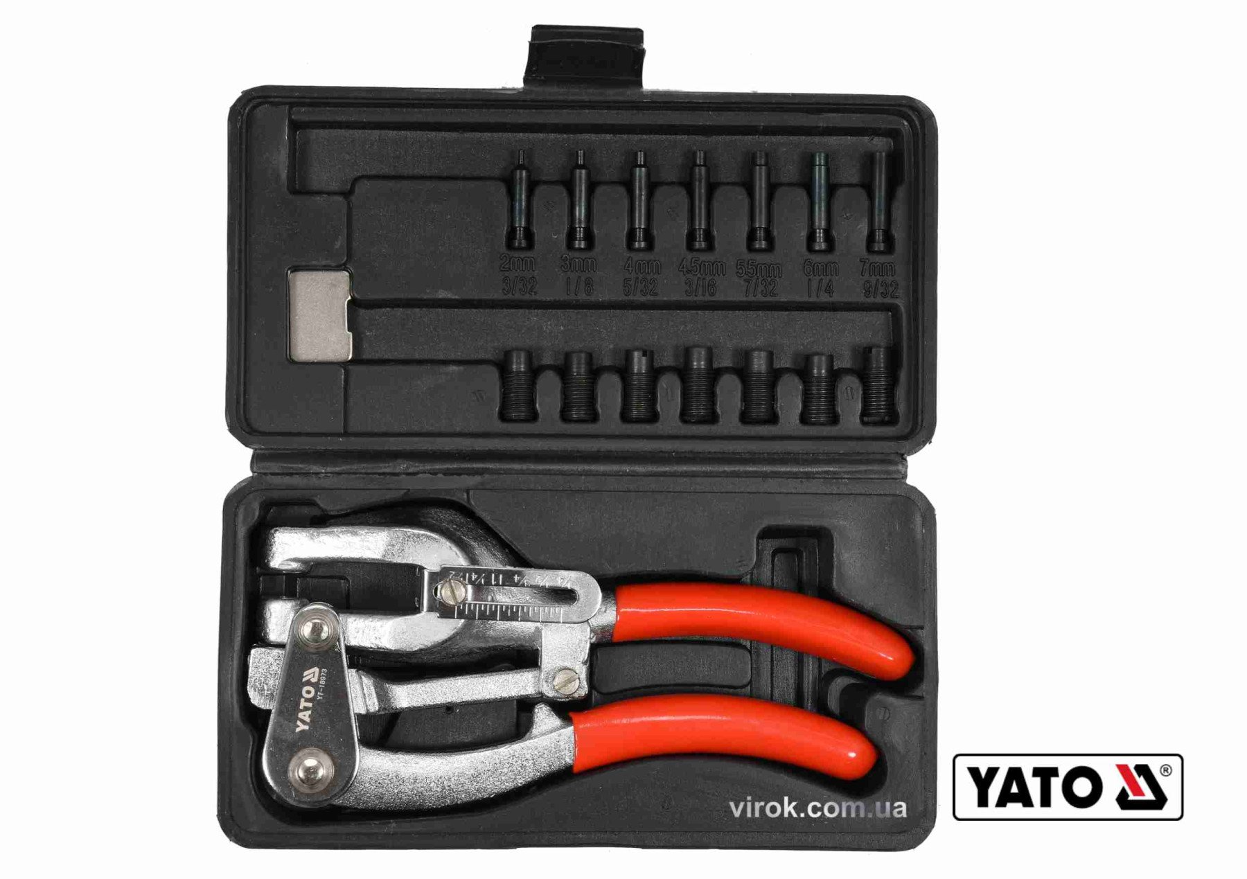 YATO Кліщі для проколювання отворів YATO в листов. металі ≤ 1 мм, 14 насадок Ø= 2-7 мм, 16 шт + кейс