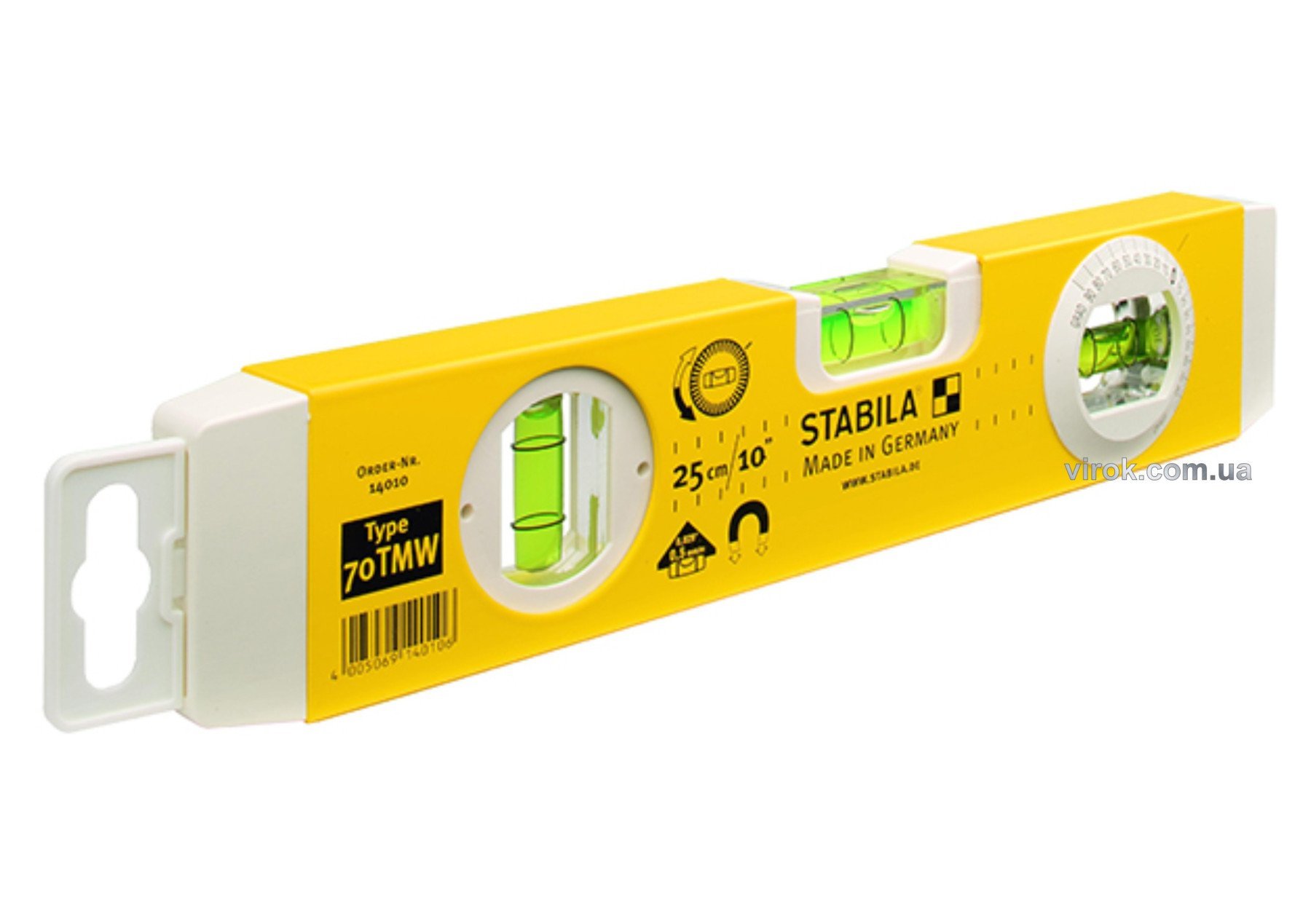 STABILA Рівень Type 70ТМW : L= 25 см, 3 капсули, магнітний, 1 обертова капсула ± 0,3° | 14010