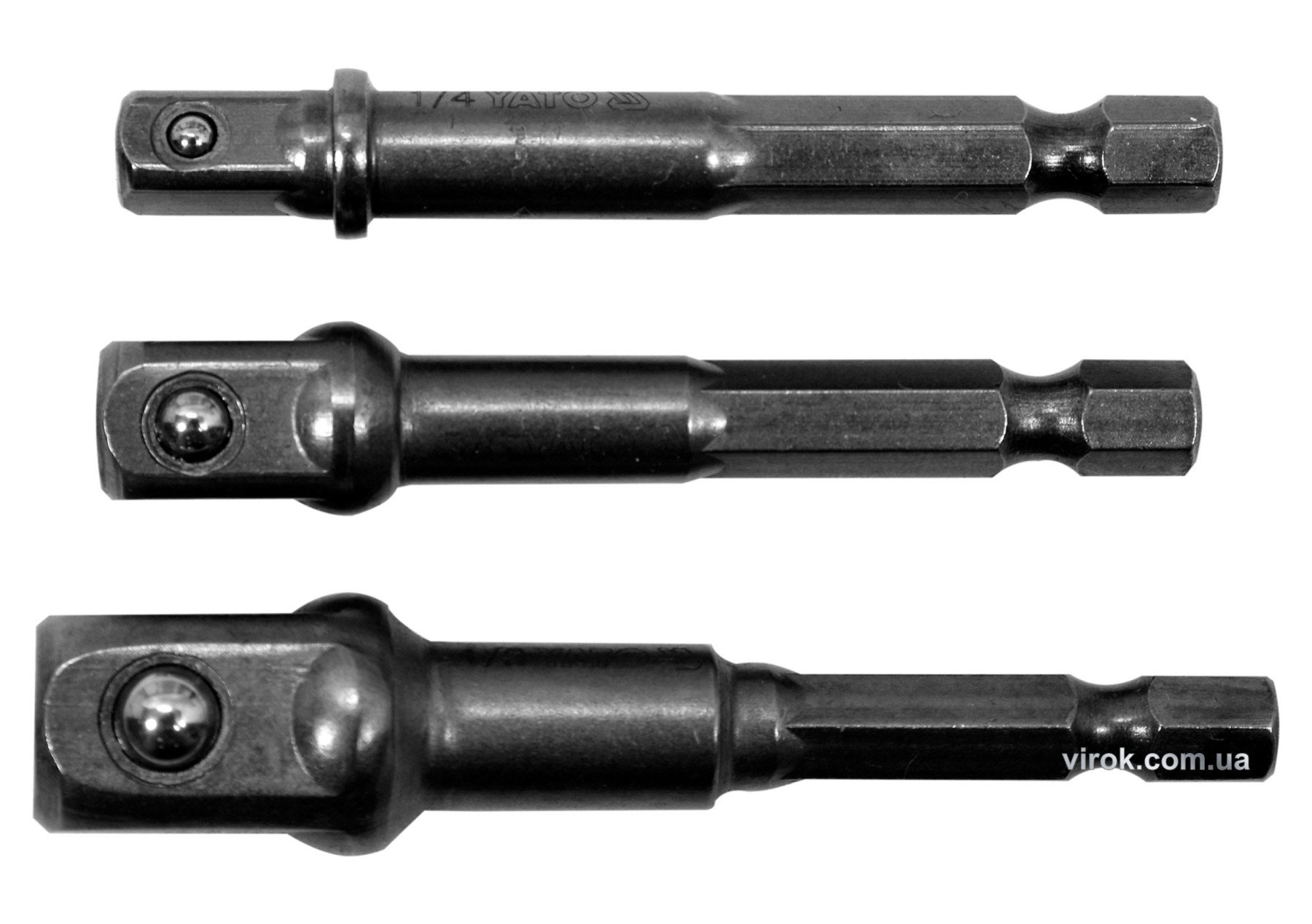 YATO Тримачі-адаптери торцевих головок YATO : HEX 1/4" - 1/4", 3/8", 1/2", 3 шт. | YT-04685