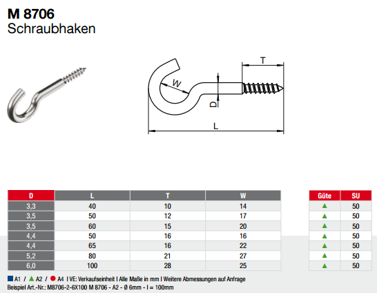 Шуруп крюк нержавеющий
