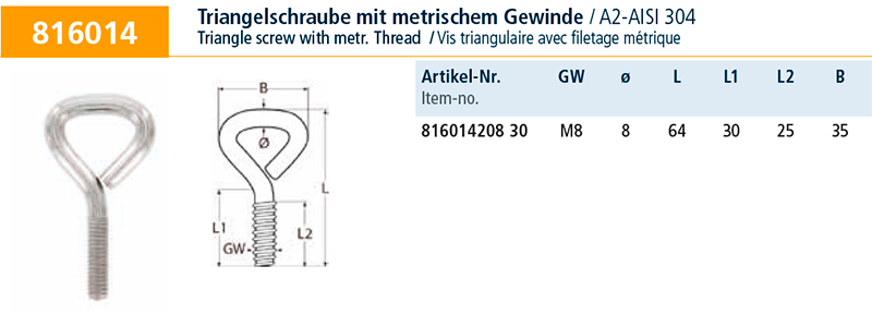 Гвинтове кільце з метричною різьбою, овальне А2 10x20 мм