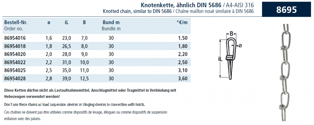 Knotted chain, similar to DIN 5686