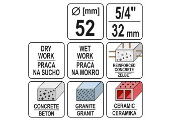 YATO Свердло корончате по каменю, бетону YATO: Ø=52мм, l=430мм, з алмазн. пругами, хвостовик-М32  | 