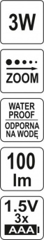 YATO Ліхтар діодний 3 Вт водонепроникний YATO на чоло на батарейки 3х ААА, 3 режими світла,  | YT-08