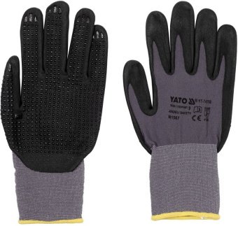 YATO Рукавиці робочі нейлонові YATO покрите спіненим нітрилом з накрапленням, розмір 9, чорнр-сірі  