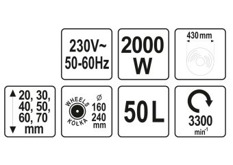 YATO Газонокосарка на 4-х колесах електромережева YATO, 2 кВт, обрізний діап. Ø= 43 см, ємн.- 50 л  