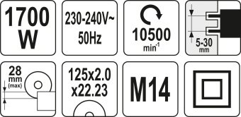 YATO Штроборіз мережевий YATO : 1700 Вт, 2 диски Ø125 x 22.23 x 2 мм, глибина/ширина- 28/30 мм  | YT