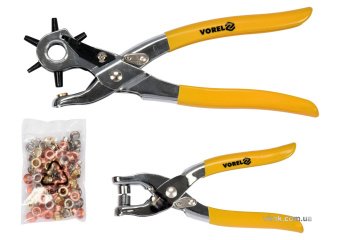 VOREL Дирокол, щипці для люверсів з люверсами Ø=5мм (100 шт) по шкіряних виробах ; набір 3 елем.  | 