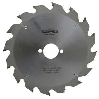 Диск пильный по дереву 190х2.2х1.4х30 мм, Z=16, форма зуба W (ATB), продольный рез PROFITOOL