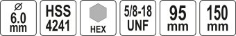 YATO Тримач зі свердлом Ø6 мм YATO : HEX10, для корончатих свердл з різьбовим кріпленням- 5/8"  | YT