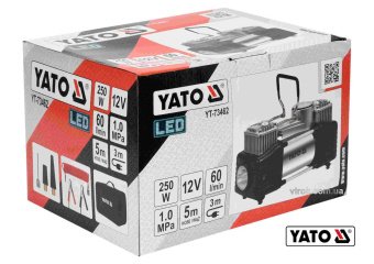 YATO Компресор автомобільний YATO: 12В, 250Вт, тиск- МПа, 60л/хв, шланг- 5м, кабель- 3м + ліхтар LED