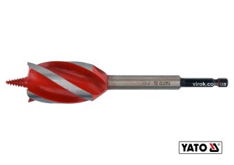 YATO Свердло по дереву YATO : Ø= 32 мм, L= 165 мм, HRC 40-45 з 4 пругами, HEX- 1/4"  | YT-44690