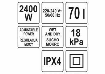 YATO Порохотяг промисловий мережевий YATO : 2400 Вт, збірна ємність- 70 л  | YT-85710