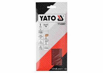 YATO Папір шліфувальний з липучкою YATO: 93 х 187 мм, Р220, до YT-82230, 5 шт  | YT-83807