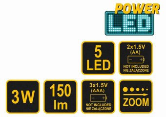 VOREL Ліхтар до велосипеду світлодіодний і задній габаритн. : 3Вт, 150lm, живл.-3ААА і 2ААА батар | 