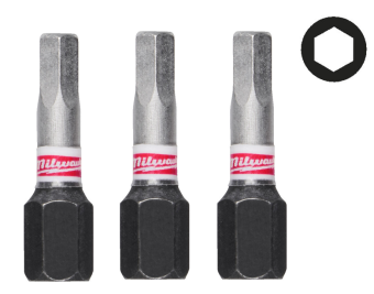 MILWAUKEE Біта SHOCKWAVE, Hex4, 25мм, (3шт)