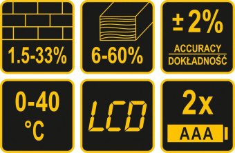 VOREL Вологомір електронний для деревини і будматеріалів YATO; діапазон вологості 6- 60% дерево, 1,5