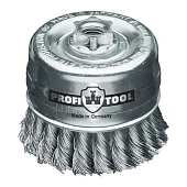 Щетка чашечная PROFITOOL 65хМ14х2,0, ст. проволока 0,5 мм, Z18 жгутов, 12500 об/мин (30024)