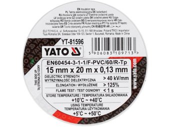 Стрічка електро-ізоляційна ПВХ YATO біла, 20 м x15x0.13 мм, робоча t= 5-50 °С [72]