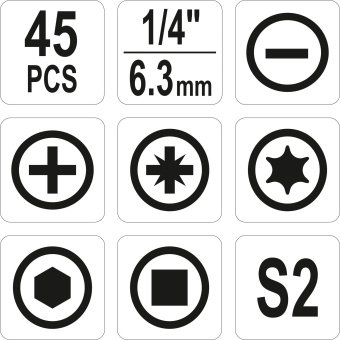 YATO Набір насадок викруткових YATO з тримачем : 1/4", 45 шт.  | YT-04620