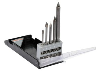 STHOR Набір свердл по склу і кераміці : Ø= 4, 5, 6, 8, 10 мм, YG6X, HEX-1/4", 5 шт  | 21709