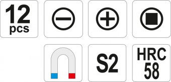 YATO Набір викруток плоских хрестових YATO : SL, PH, SQ. 12 шт.  | YT-25967