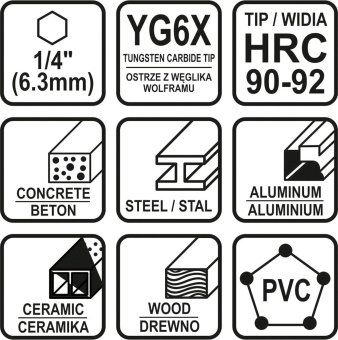 STHOR Набір свердл універсальних : YG6X, з 6-гран. хвостовиком-1/4", Ø= 4, 5, 6, 8, 10 мм, 5 шт  | 2