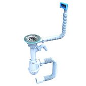 Сифон для мийки BIG з гнуч. труб. 40х50 мм, переливом, відв. для пр.маш. та нерж.вип. 3 1/2 Fonte