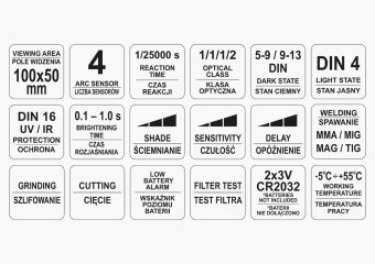 YATO Маска зварювальника YATO з автозатемнювальним світлофільтром, 100 х 50 мм  | YT-73925