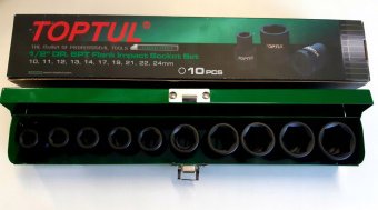 Набор ударных головок TOPTUL 1/2" 10-24мм 10ед. GDAD1001