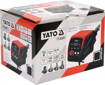 YATO Фен-станція мережева YATO: 750 Вт, t°= 100- 500°С, пов. потік- 120 л/хв, LCD табло, 4 форсунки 
