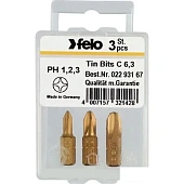 Набор бит FELO TiN PН1/ PН2/ PН3, 1/4, форма С 6,3х25 мм, ВОХ (3 шт.) (02293167)