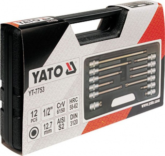 YATO Набір головок торцевих з насадками Spline YATO : квадрат 1/2", M6-17. 12 Шт.  | YT-7753