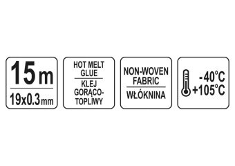 YATO Стрічка ізоляційна ХБ YATO 15м x19x0.3 мм (тканинна) t= -40°С +105°С для мотання пучків кабелів