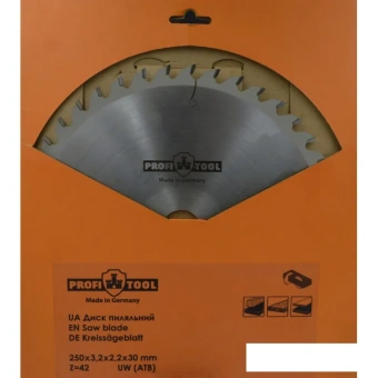 Диск пильный по дереву 250х3.2х2.2х30 мм, Z=42, форма зуба UW (ATB), продольный рез PROFITOOL