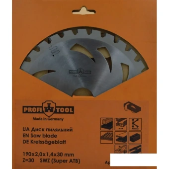 Диск пильный по дереву 190х2.0х1.4х30 мм, Z=30, зуб S-WZ (Super-ATB) PROFITOOL