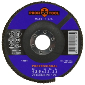 Круг шлифовальный лепестковый PROFITOOL PROFESSIONAL 125x22.23 мм, ZIRCONIUM 120