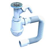 Сифон для мийки з гнуч. трубою 40х50 мм, відводом для пр. маш. та нерж. випуском 1 1/2 Fonte