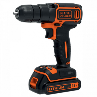 Дриль-шурупокрут акумуляторна BLACK + DECKER, 18В, 0-650 об/хв, 30 Нм, один акумулятор 1.5Ач