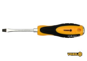 VOREL Викрутка плоска ударна з 6-гранним стержнем : SL5 х 75 мм, HRC 38-46, Cr-V  | 62160