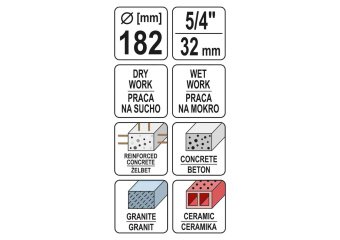 YATO Свердло корончате по каменю, бетону YATO: Ø=182 мм, l=430 мм, з алмазн. пругами, хвостовик- М32