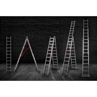 Драбина алюмінієва 3-х секційна Квітка PRO (3х11 сходинок) (110-9311)