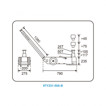 KING TONY Пневмогидравлический домкрат 50/25т | 9TY231-50A-B