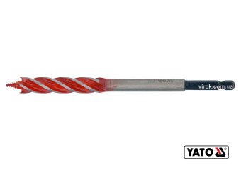 YATO Свердло по дереву YATO : Ø= 12 мм, L= 165 мм, HRC 40-45 з 4 пругами, HEX- 1/4"  | YT-44681