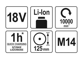 YATO Шліфмашина кутова акумуляторна YATO 18 В, для диска Ø=125 мм (БЕЗ АКУМУЛЯТОРА)  | YT-82827